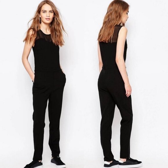Garmentory Just Female Black Jumpsuit Size XS Mesh Panel Pockets Sleeveless Min - Picture 1 of 12